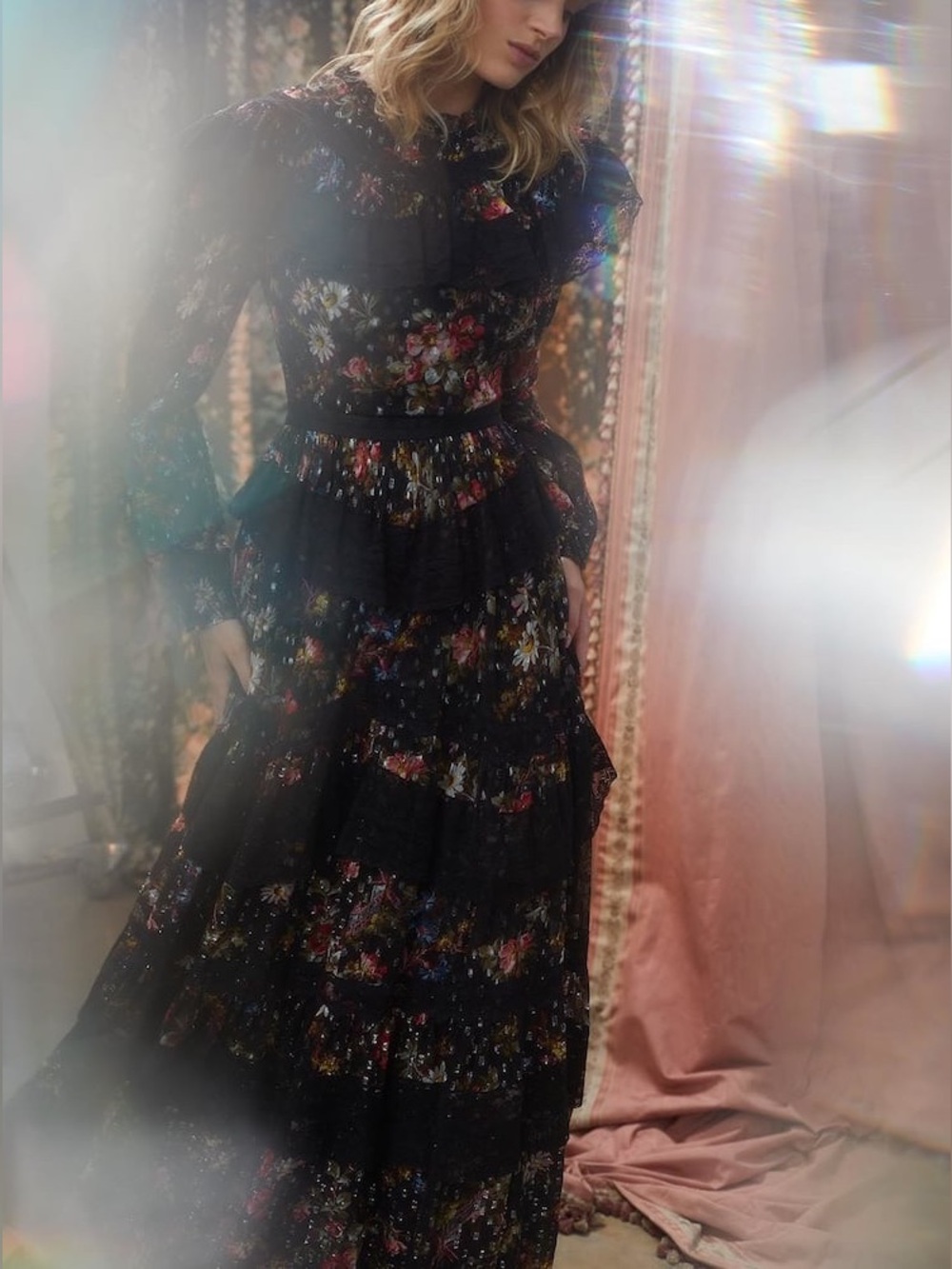 Needle & Thread Cosmic Forest Floral Lace Maxi Dress Gown Peasant Cottagecore 2